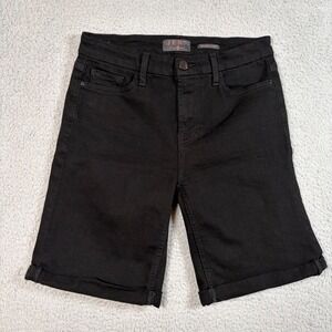 JEN7 by 7 For All Mankind Black Denim Cuffed Bermuda Shorts Women's Size 6